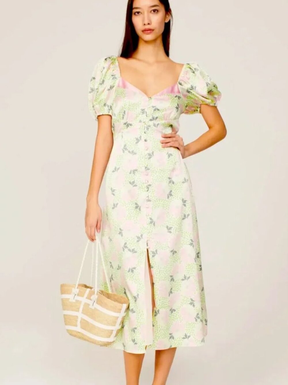 Ted Baker London Ledaah Midi Dress Lilac Floral airy Puff Sleeve Tea Sweetheart